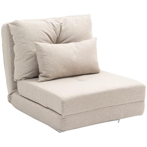 HOMCOM Fauteuil Convertible 1 Place Fauteuil Paresseux lit chauffeuse 1 Place - Coussin Inclus, Dossier réglable - Salon, Charge 120 kg, Tissu Lin Beige