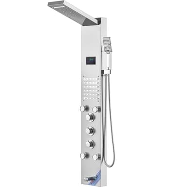 VEVOR Système de Panneau de Douche avec 6 Modes, Tour de Panneau de Douche Hydroélectrique Écran LED, Pluie, Cascade, 5 Jets de Massage, Bec de Baignoire, Pomme de Douche à Main, Ensemble de Douche