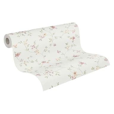 A.S. Création Papier peint intissé - Tapisserie papier peint florale en couleurs variées, vert et crème - Papier peint pour différentes pièces - Papier peint de 10,05 m x 0,53 m