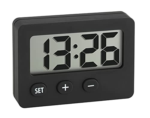 TFA Dostmann Horloge numérique, 60.2013.01, Horloge a Poser, Parfaite pour la Voiture/Caravane, pour Les examens/examens finaux, avec Aimant, Support Autocollant, Noir