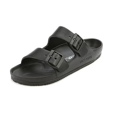 VICT POPU Mules pour femme avec semelle intérieure - Sandales plates antidérapantes - Pour l'été - Décontractées - En EVA - Pour adulte, Noir , 38 EU