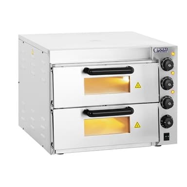 Royal Catering Four à Pizza Electrique RCPO-3000-2PS-1 (2 chambres de cuisson, chaleur réglable séparément, 2 base en chamotte 40x40x1,5cm, fonction minuterie jusqu'à 120 min)