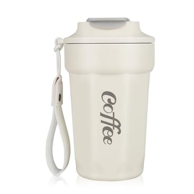 Tasse Café Isotherme 480ml, Coffee Mug Thermos Café Étanche en Acier Inoxydable 316 sans BPA, Tasse Café Personnalisé Transportable pour Voiture, Voyage - Blanc