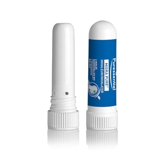Puressentiel – Inhaleur Migra Pure – Soulage les sensations de tête lourde – Formule naturelle aux 6 Huiles essentielles Bio – Menthe poivrée & Lavande – Dès 7 ans – 1 ml