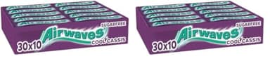 AIRWAVES - Chewing-Gum Goût Cassis - Sans Sucre - Fraîcheur Mentholée - Grand format - 60 Paquets de 10 Dragées - 420g