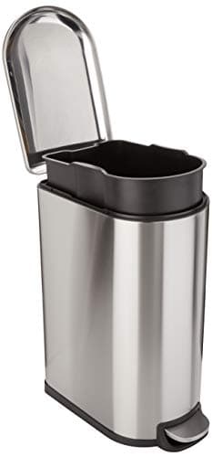 Amazon Basics Poubelle rectangulaire à fermeture douce pour espaces étroits, 40 l (10.5 Gallons), Argenté