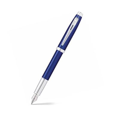 Sheaffer 100 Glossy Blue Lacquer Fountain Pen with Polished Chrome Trim and Medium Nib