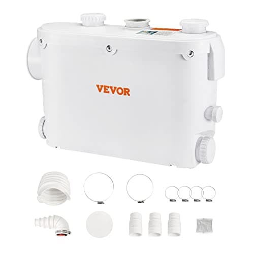 VEVOR Pompe Macératrice 500 W Pompe de Relevage Eaux Usées 6600 L/h Hauteur Manométrique 8 m 3 Entrées d'Eau pour Toilette Sous-sol Cuisine Évier Douche Baignoire Buanderie Machine à Rincer Eaux Usées