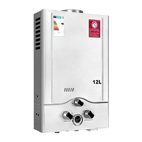 Chauffe-eau à Gaz 12LPM,Chauffe-eau Instantané 24KW GPL avec une Pression d'Eau de Départ Très Faible de 0,2 bar,pour la Maison,la Caravane,les Cabines,Fonctionne au Butane et Propane