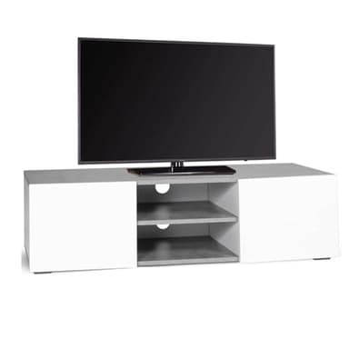 IDMarket - Meuble TV 113 cm ELI Effet béton Portes Blanches