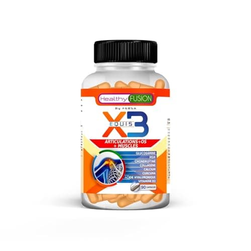 Healthy Fusion X3 Curcuma avec Glucosamine et Chondroïtine | Puissant Anti-Inflammatoire & Analgésique Naturel | Élimine la Douleur Musculaire | Articulations & Osseuses | 90 Gélules