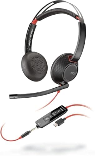 Micro-casque filaire Poly Blackwire 5220 – Perche microphone antibruit flexible – Conception ergonomique – Connexion à un PC/Mac, téléphone portable via USB-C, USB-A ou prise Jack 3,5 mm