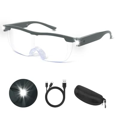 NZQXJXZ Lunette Loupe Grossissante avec Lumière, 300% Loupe de Lecture, Loupe Grossissante LED Rechargeable par USB, Anti Lumière Bleue, Lunette Loupe Mains Libres pour Hobbies, Lecture, Artisanat