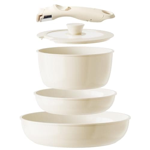 Redchef Casseroles et Poêles Céramique, Batterie de Cuisine à Induction avec Poignée amovible pour Camping, Revêtement Antiadhésif en Céramique, Sans PTFE - Sans PFOA Sans PFAS Cuisson Saine Sûre