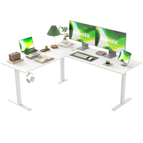 Agilestic Bureau Assis Debout Électrique en Forme de L, 160 x 140 cm Bureau d'angle Table Debout Réglable en Hauteur, Panneau Contrôle à Fonctions Mémoires et Système Anti-Collision, Blanc