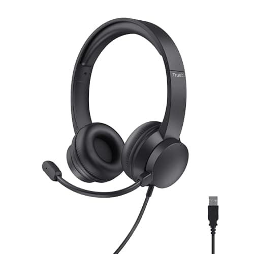 Trust Casque USB avec Micro Léger on Ear, Arceau Réglable, Microphone Flexible, Câble 1,8 m, Casque Audio PC Filaire pour Ordinateur Portable Bureau Teletravail Chat Zoom Teams - Noir