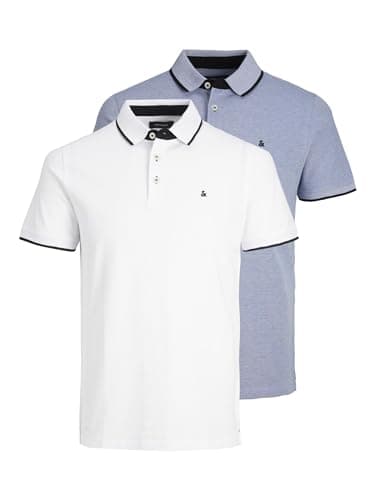 Jack & Jones Homme Jjepaulos Polo 2 Pièces Mp T shirt, Bright Cobalt/Pack:1bright Cobalt 1white, L EU
