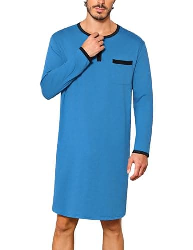 Uniexcosm Hauts de Pyjama pour Hommes, Chemise de Nuit à Manches Longues et col Rond avec Boutons, pour Une Maison décontractée à l'hôpital Bleu XXL