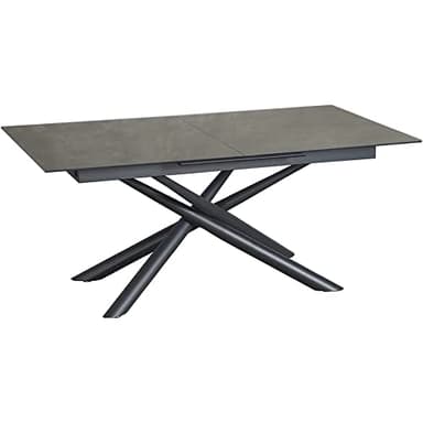 Casa Vital Table à manger extensible GARANA, noire, 180-220 x 100 x 76 cm, plateau en céramique, cadre en MDF, pied en métal revêtu par pulvérisation, pieds entrelacés, plateau d'insertion de 40 cm de