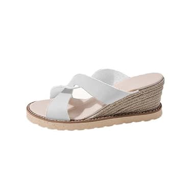 Mules pour femme avec talon - Espadrilles - Sandales à plateforme - Sandales compensées à bout ouvert - Sandales compensées - Sandales à talons hauts - Chaussures d'été - Chaussures de plage, beige,