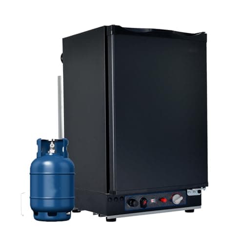 Techomey Frigo Trimixte 12V 220V Gaz, 40L, Frigo Camping Gaz, Frigo Silencieux avec Porte Réversible, pour Maison, Camping car, Caravane, Gîte, Mobile-home, Noir