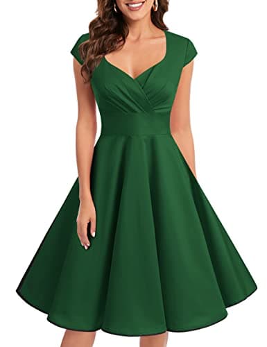Bbonlinedress Robe Femme de Cocktail Vintage Rockabilly Robe plissée au Genou sans Manches col carré Rétro, Vert, S