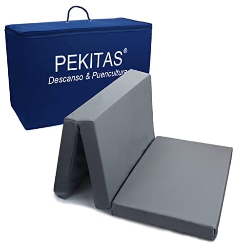 PEKITAS Matelas De Voyage Pliable Lit Bebé 60x120 cm Épaisseur 6 cm Housse Lavable Sac de Transport Inclus Noyau du Matelas Ferme Couleur Gris