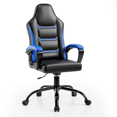 Chaise Gaming Ergonomique Bleu, Chaise Bureau Gaming Réglable en Hauteur, Fauteuil Gaming en Cuir PU, Siege Gaming avec roulettes, Chaise Gamer Confortable pour Adultes et Adolescents