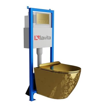 Lavita LAV 101 Sofi Slim Gold Eye Élément mural pour WC 40 cm + évier mural suspendu sans bord + panneau de commande LAV 200.3.5 Gold | Kit complet | Réservoir de chasse encastré | WC complet