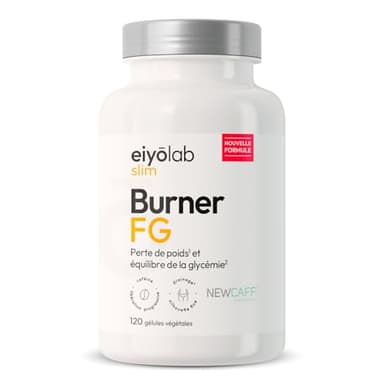 BURNER FG | Brûleur de Graisse Puissant Spécial Femme | Caféine NewCaff | Detox Anti-Cellulite | L-Carnitine + Thé Vert + Griffonia + Tryptophane + Guarana | 120 Gélules Vegan | Eiyolab
