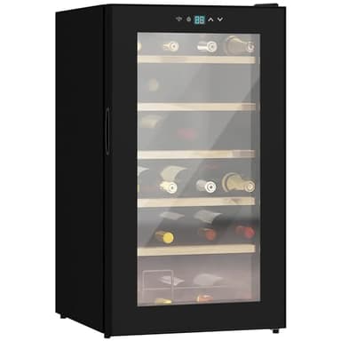 HOMCOM Cave à Vin 24 Bouteilles 65L, Haute Performance, Température Réglable 5-20° avec Éclairage LED, Panneau de Commande Tactile, 41dB Noir