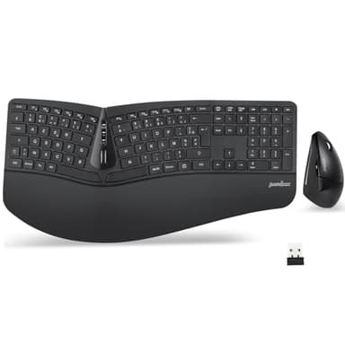 Perixx PERIDUO-605 Combo Ergonomique Clavier et Souris sans Fil USB, Souris Verticale à Molette Inclinable, Repose-Poignet Réglable, AZERTY, Compatible Windows
