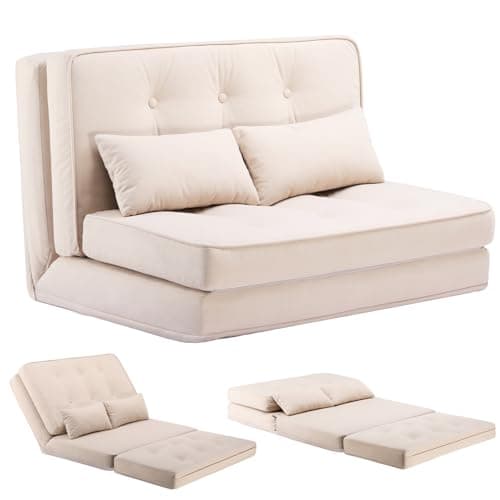COMHOMA Canape Convertible 2 Places Petit Lit Sofa Dossier Réglable à 6 Niveaux, Adapté au Salon, à la Chambre et au Camping, Beige