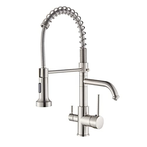 TVTIUO Robinets de cuisine à 3 voies avec douchette extractible mélangeur d'eau potable en laiton bec pivotant à 360 °,Pull-down,Nickel Brossé