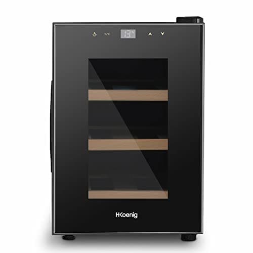 H.Koenig Cave à Vin de Conservation 6 bouteilles AGE6, 17 L, Professionnelle Inox, Réfrigérante, Thermoélectrique, Réglable de 8°C à 18°C, Silencieuse, Eclairage intérieur, 3 Etagères, Noir
