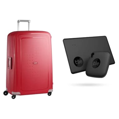 Samsonite S'Cure - Spinner XL Suitcase, 81 cm, 138 L, 4 Rolls, Crimson Red & Tile Bluetooth Item Finder Set