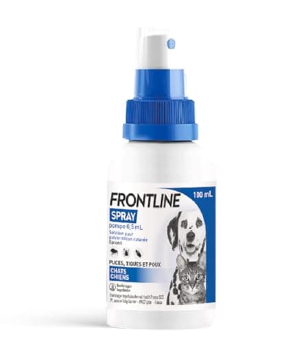 FRONTLINE Spray pompe 0,5ml - Antiparasitaire Chien & Chat - Anti-puces, Anti-Tiques - Traitement d'Urgence en cas d'Infestation Massive par les puces et tiques - Pour Chiens & Chats de -5Kg - 100 ml