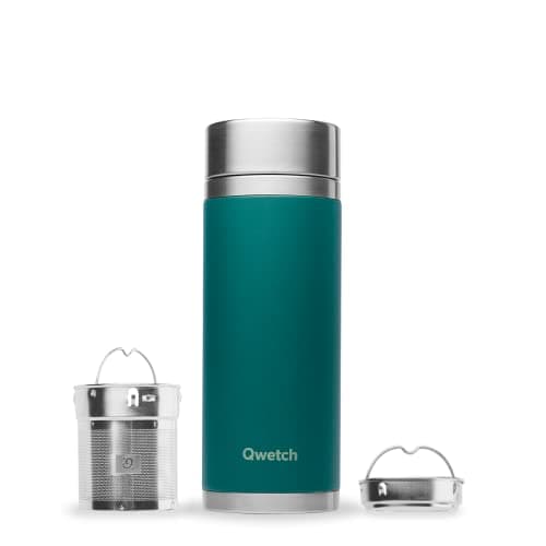 Qwetch - Théière Infusion Isotherme - Matt Vert Emeraude 400ml - Bouteille infuseur Nomade Inox - 5h Chaud et 7h Froid Sans BPA, Étanche & Reutilisable - Idéale pour Thé, Café, Fruit, Tisane