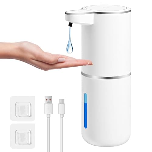 Gaethra Distributeur Savon Automatique, 380ml Distributeur Savon Mural, Distributeur Liquide Vaisselle avec Capteur Infrarouge, Rechargeable par USB, 4 Niveaux Réglables, pour Cuisine, Alle de Bain