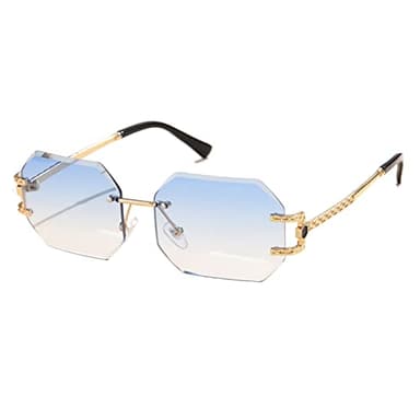 Long Keeper Lunette de Soleil Retro Sans Monture Lunette Octogonale Carrée Petites, Lunette de Soleil Rectangulaire Vintage pour Femme Homme