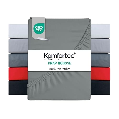 Komfortec Drap-Housse 140 x 200 cm en Microfibre brossée, Gris