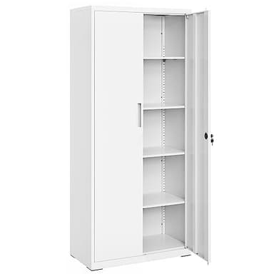 SONGMICS Meuble de Rangement Bureau, en Acier, Placard, 5 Niveaux, 40 x 80 x 180 cm, Doubles Portes, Serrure, Armoire à Outils, Étagères Réglables, pour Garage, Bureau, Blanc Mat OMC015W01