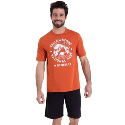 Athena Homme Ecopack Serigraphie 7o70 Ensemble De Pijama, Terracotta/Noir, L EU