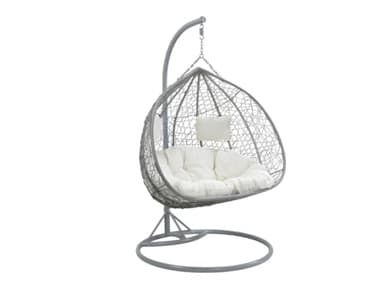 Vente-unique - Fauteuil Suspendu 2 Places en résine tressée - Gris avec Coussins Blancs - CAYAMBE de MYLIA
