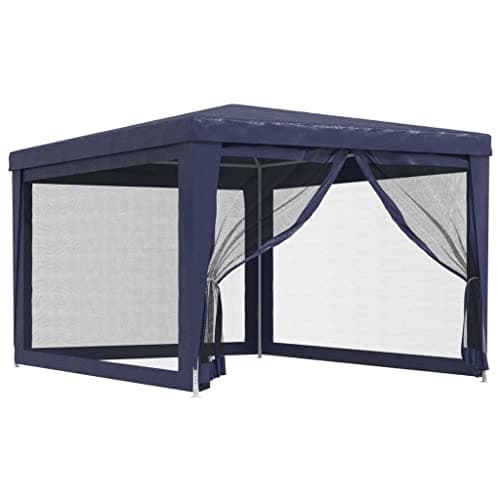 vidaXL Tente de Fête avec 4 Parois Latérales en Maille Belvédère Chapiteau Pavillon Tonnelle Tente de Réception Jardin Terrasse Bleu 3x4 m PEHD