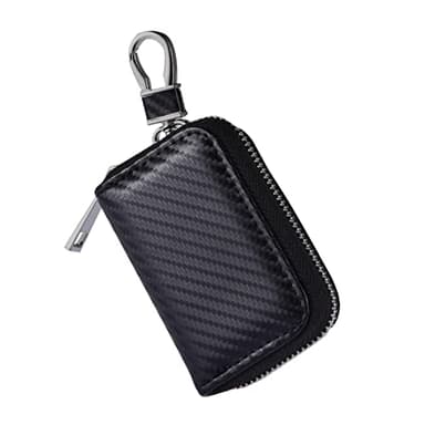 Keyless Go Étui de protection pour clés de voiture, signal de signal, boîte de blindage, boîte anti-vol, en cuir, télécommande, avec crochet et anneau porte-clés (noir)