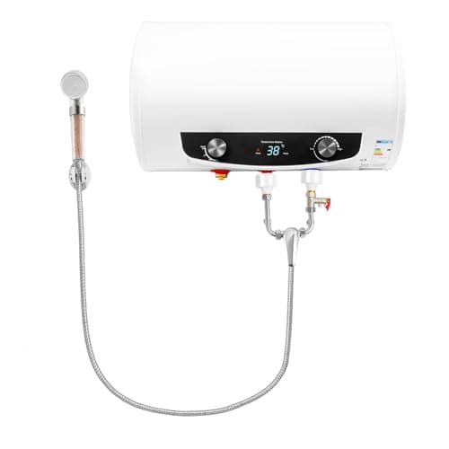 TESUGN Chauffe-eau électrique 30 l, 220 V 2000 W, chauffe-eau intelligent, fixation murale horizontale, équipé d'un robinet, d'une pomme de douche, de 3 tuyaux