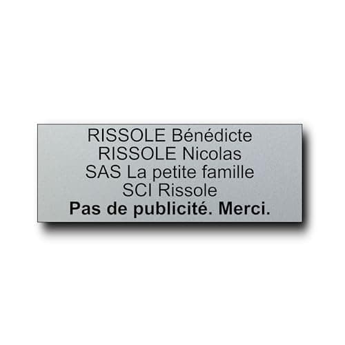 Plaque Boite aux Lettres Personnalisable - 12x5 cm - 1 à 6 Lignes - Etiquette Boite aux Lettres - Sonette - Porte - Autocollant - Plaques avec Nom - Gravée (Argent)