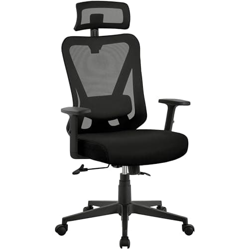 Yaheetech Chaise de Bureau Ergonomique Fauteuil de Bureau en Maille Support Lombaire et Siège Inclinaible Appui-tête Accoudoirs Réglables roulettes Pivotantes 360° Charge 136 kg Noir