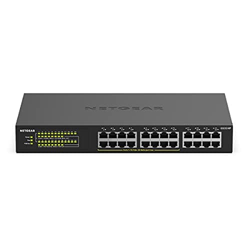 NETGEAR (GS324P) Switch Ethernet PoE 24 Port RJ45 Gigabit (10/100/1000), switch RJ45 avec 16 Ports PoE+ 190 W, Boitier Robuste en Métal, Positionnement sur un bureau, au mur ou en rack